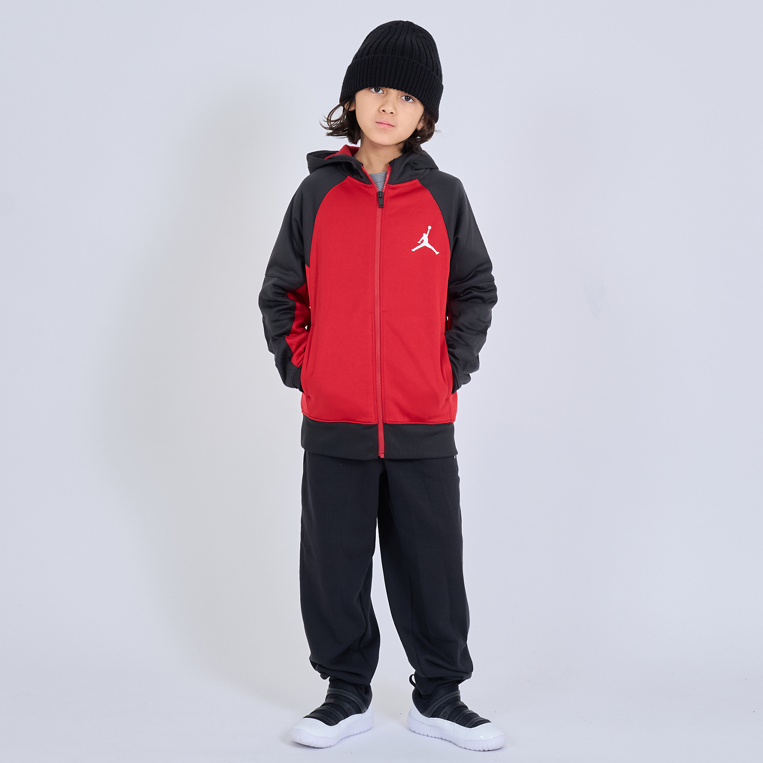 まあ。中※Jordan ジャケット キッズ用 フリース 黒赤 Air Jordan Flight Jacket Baby Winter Jacket Padded Black Red 12